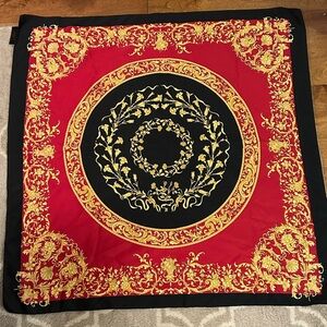 Luxurious Black and Red Scarf with Gold Detailing, Made in Italy
